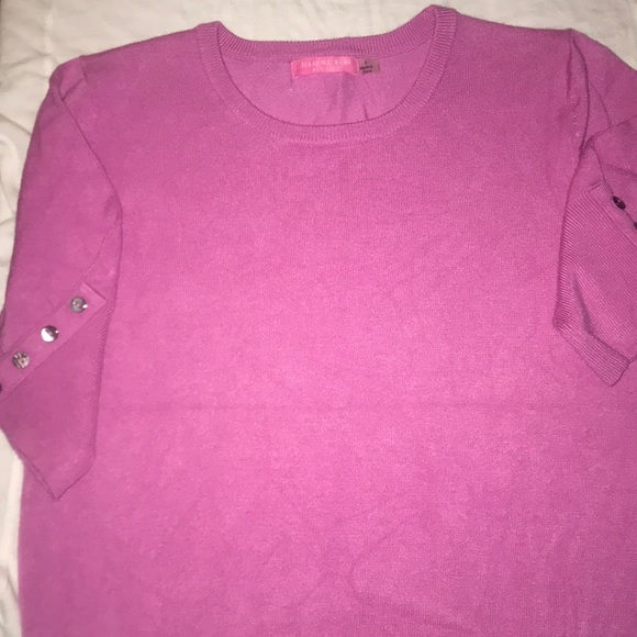 Isaac Mizrahi 3/4 sleeve pink sweater button trim - Picture 5 of 7